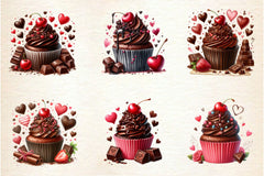 Romantic Chocolate Cupcake Clipart Bundle - CraftNest - Digital Crafting and Art