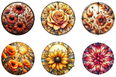 Round Stained Glass Fall Flower Clipart Bundle - CraftNest - Digital Crafting and Art