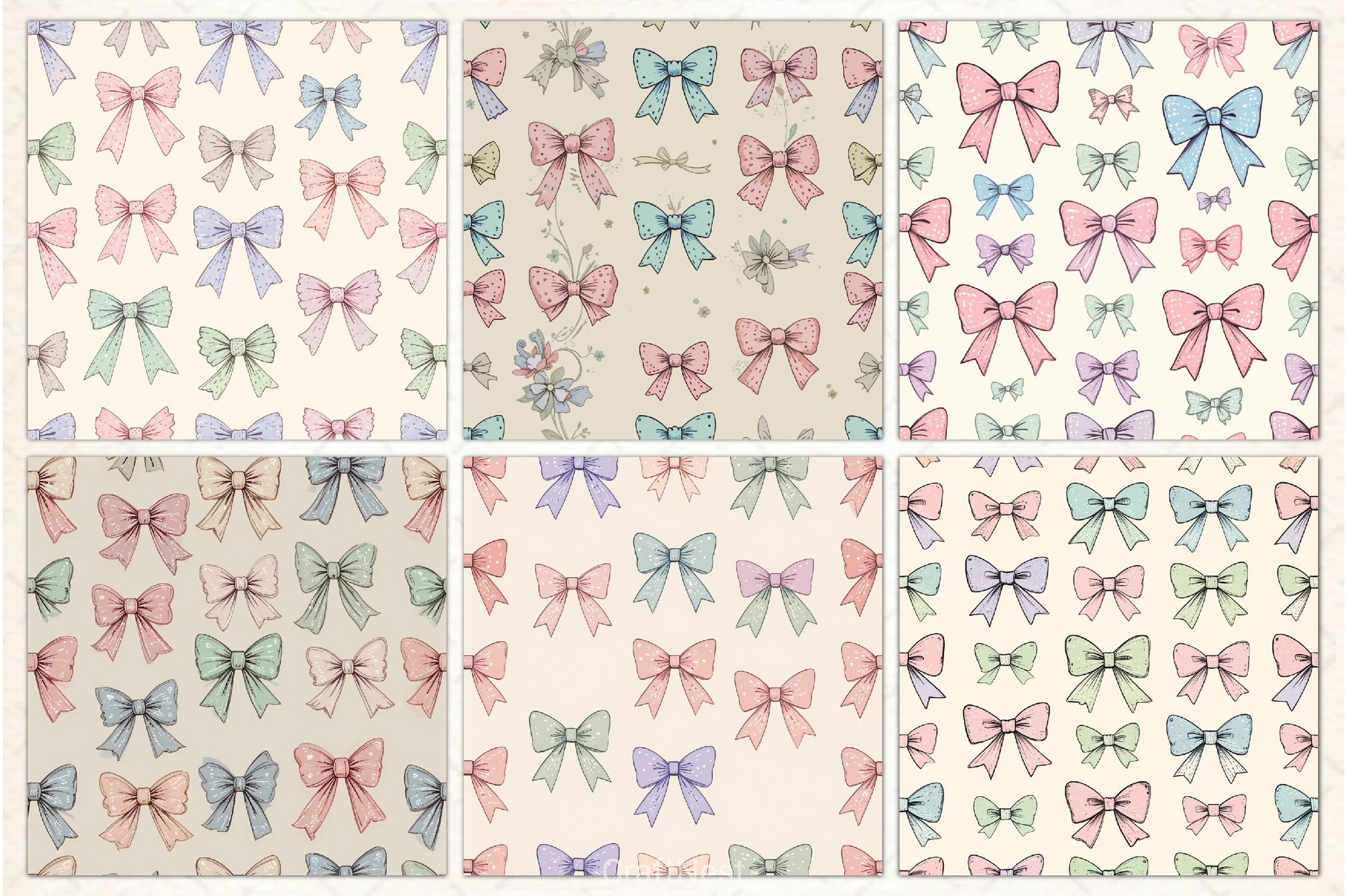 Pastel Coquette Bows Pattern Paper - CraftNest - Digital Crafting and Art