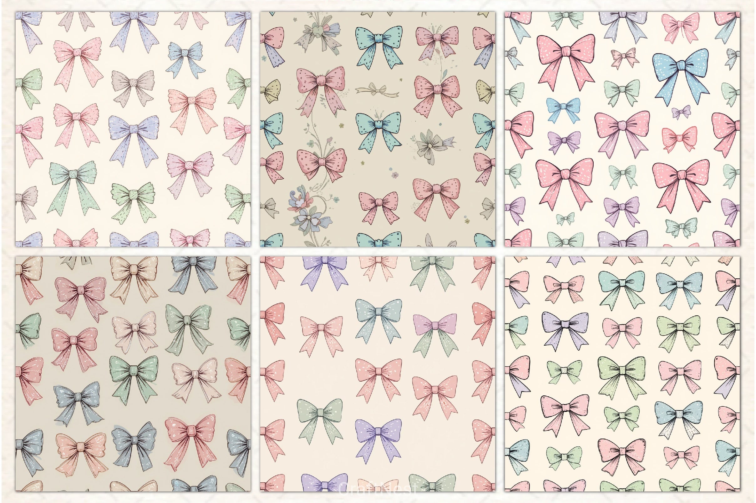 Pastel Coquette Bows Pattern Paper - CraftNest - Digital Crafting and Art