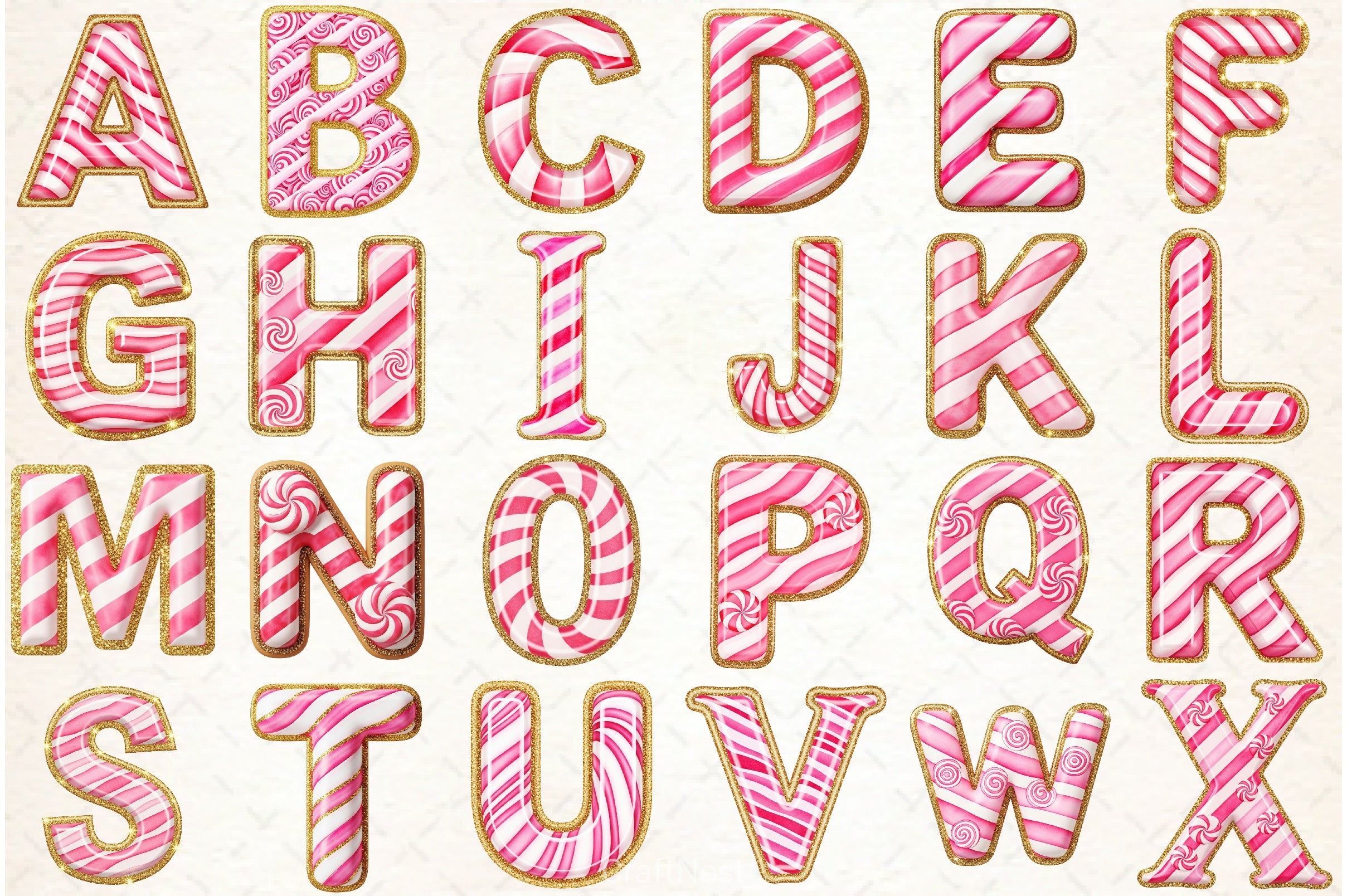 Candy Cane Alphabet Clipart Bundle - CraftNest - Digital Crafting and Art