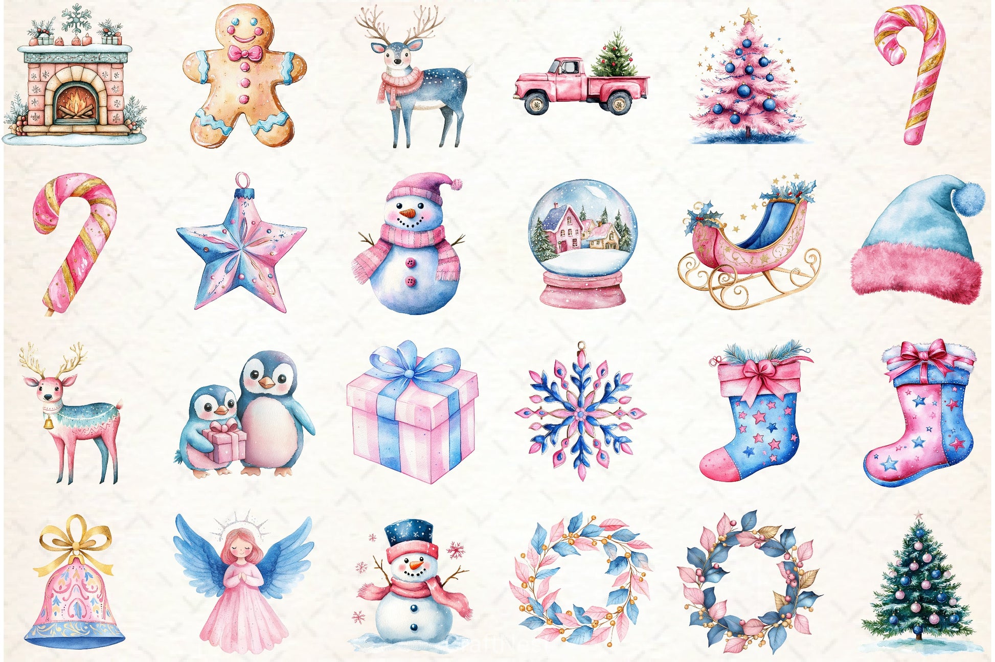 Pink & Blue Christmas Clipart Bundle - CraftNest - Digital Crafting and Art
