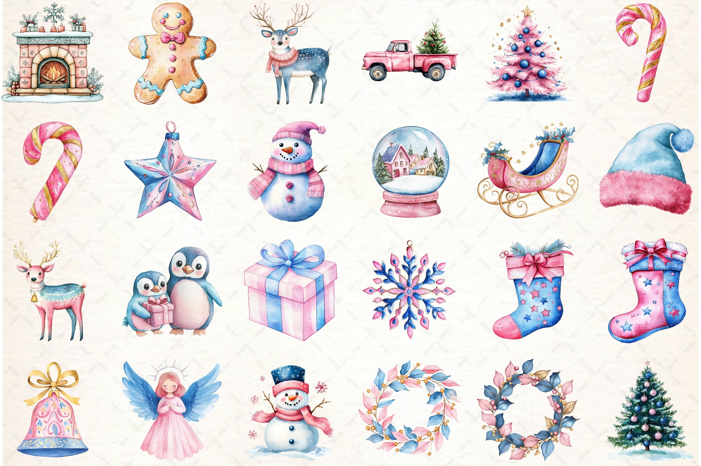 Pink & Blue Christmas Clipart Bundle - CraftNest - Digital Crafting and Art