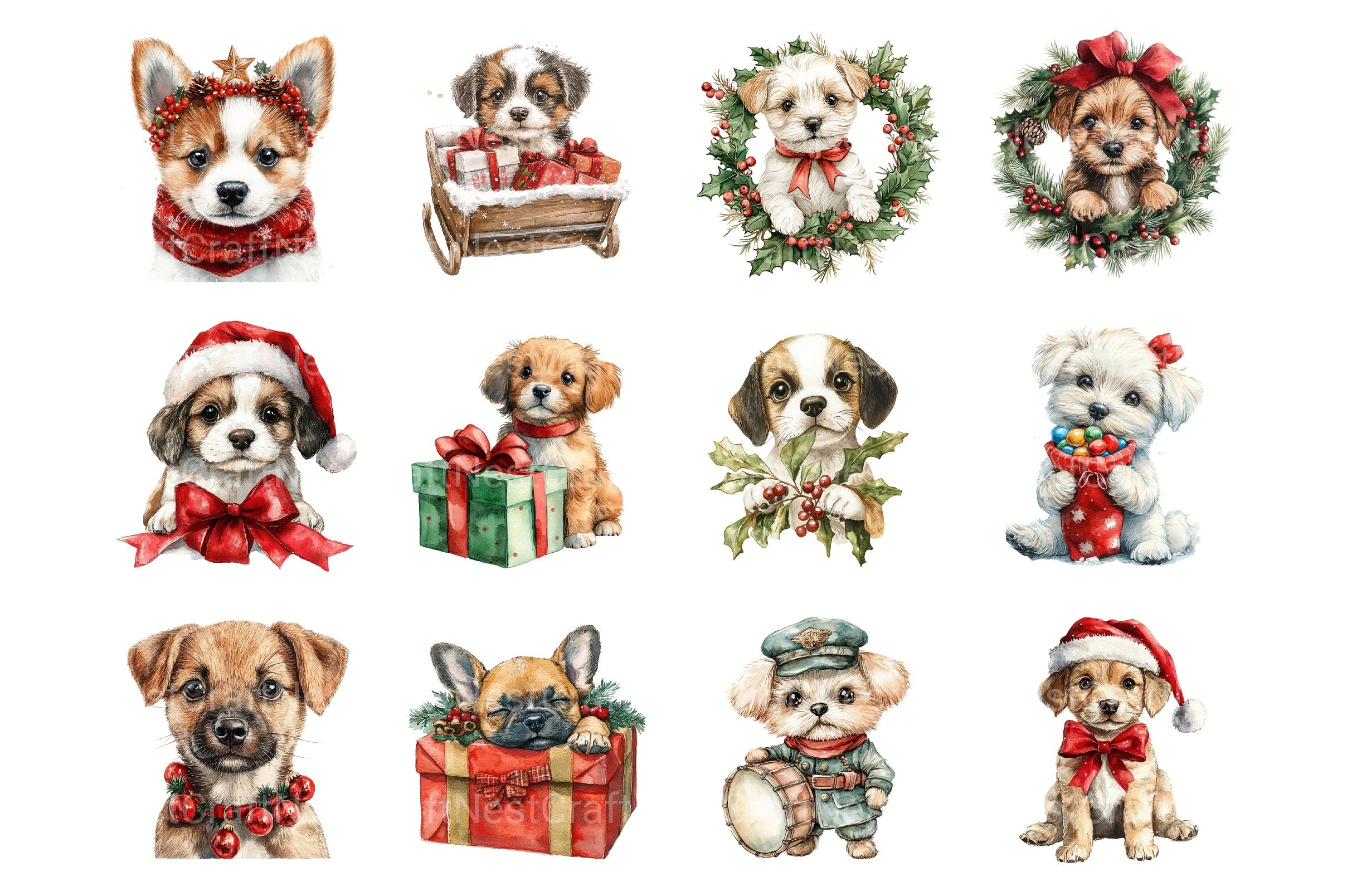 Vintage Santa Paws Retro Christmas Puppy Clipart Bundle - CraftNest - Digital Crafting and Art