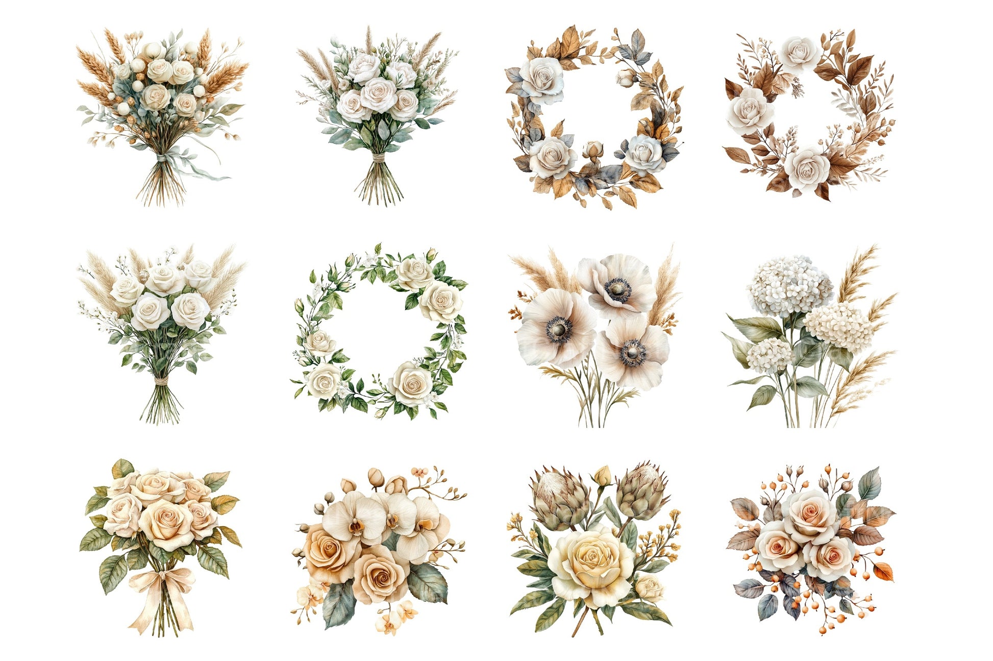 White Boho Wedding Floral Clipart Bundle - CraftNest - Digital Crafting and Art
