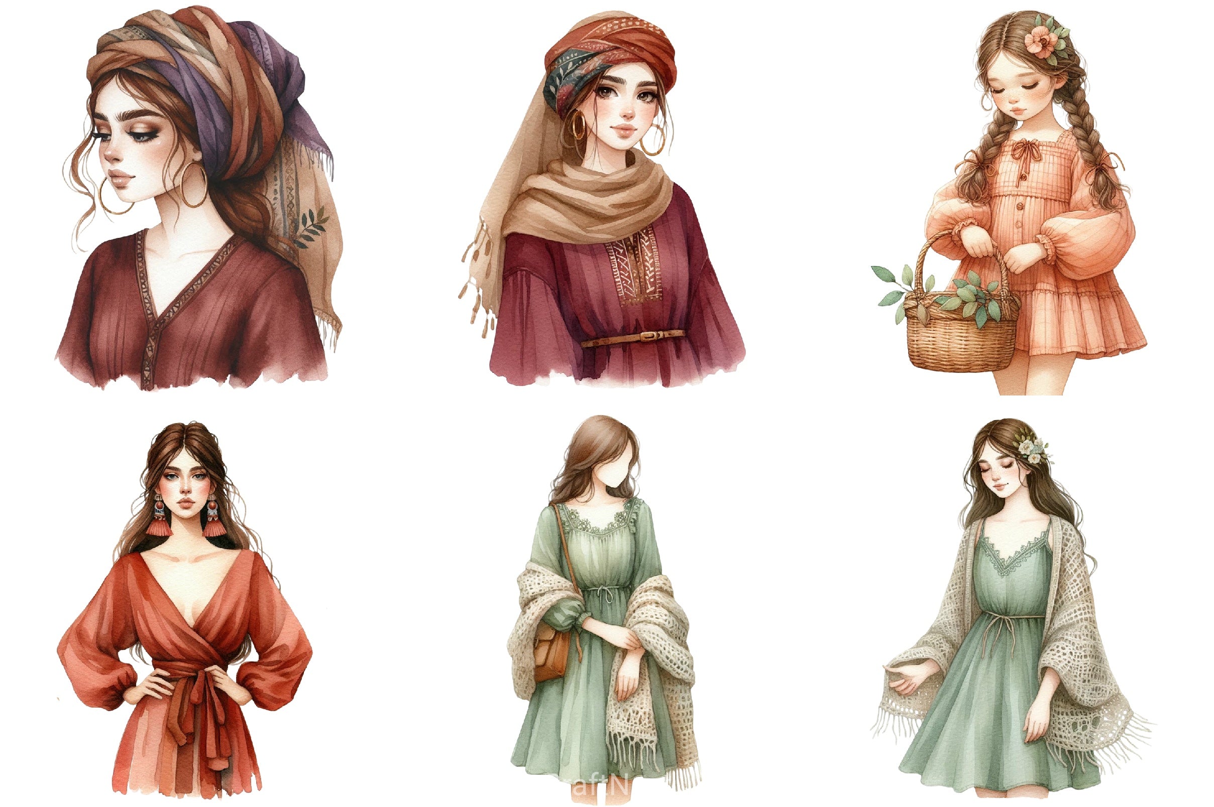 Boho Girls Clipart Bundle - CraftNest - Digital Crafting and Art