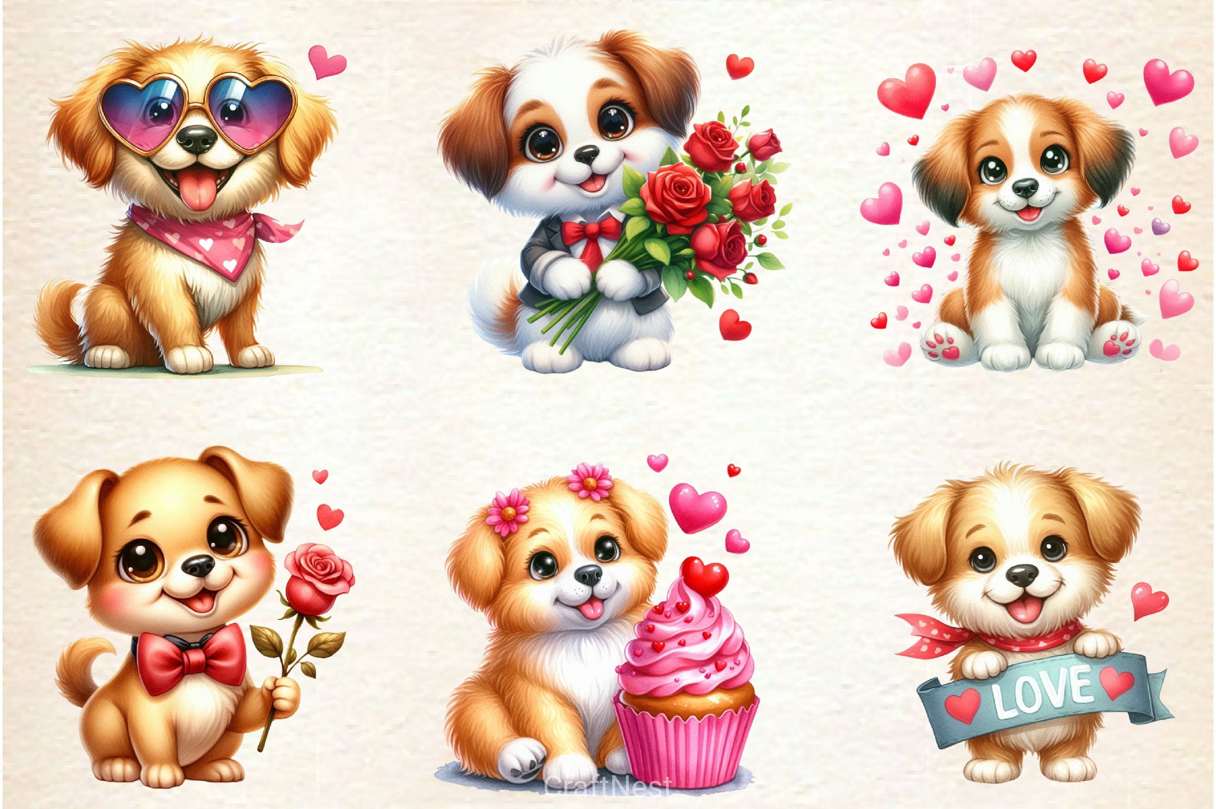 Valentine Dog Clipart Bundle 4 - CraftNest - Digital Crafting and Art