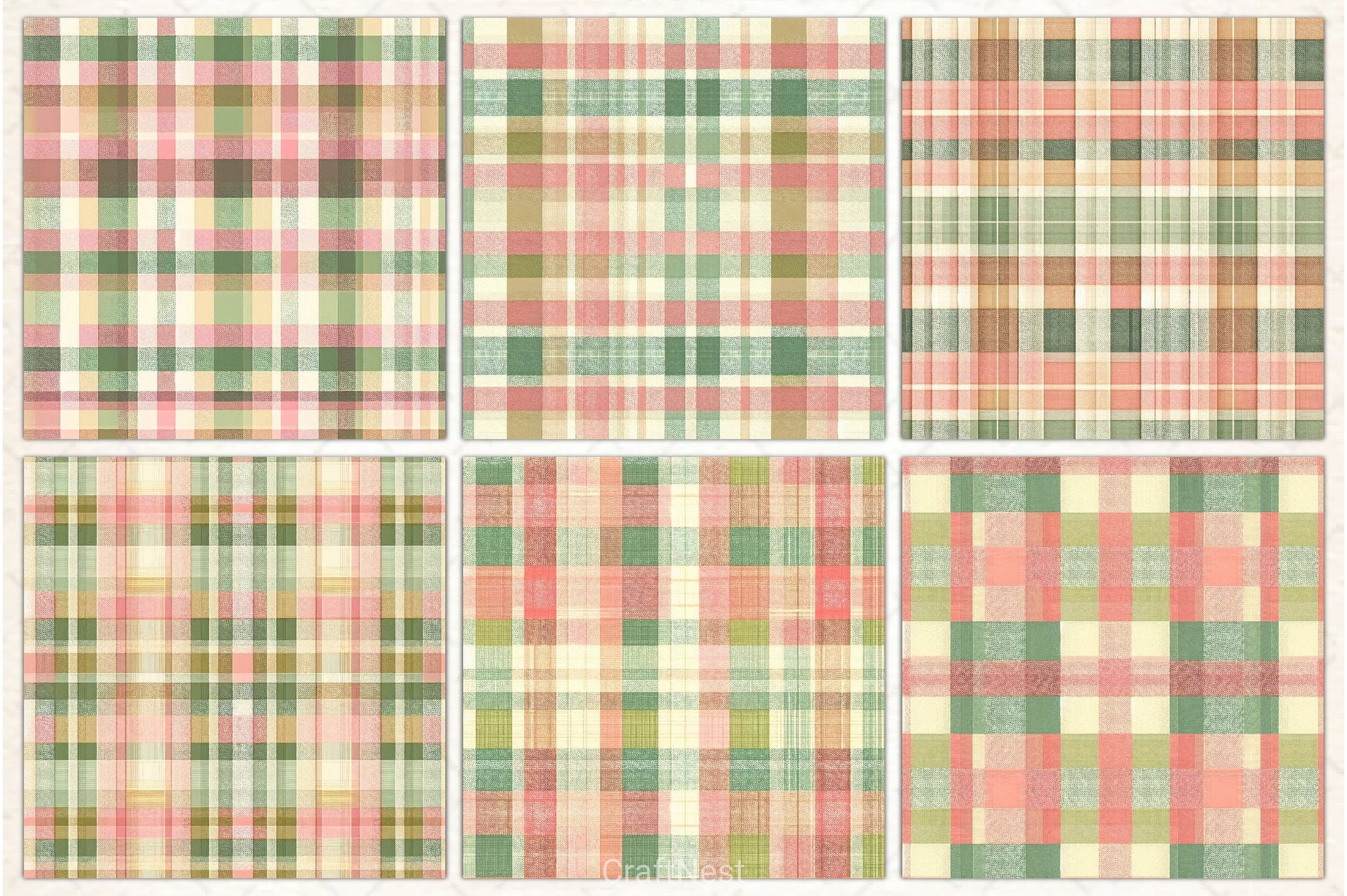 Green Pink Checkered Pattern Digital Paper 2 - CraftNest - Digital Crafting and Art
