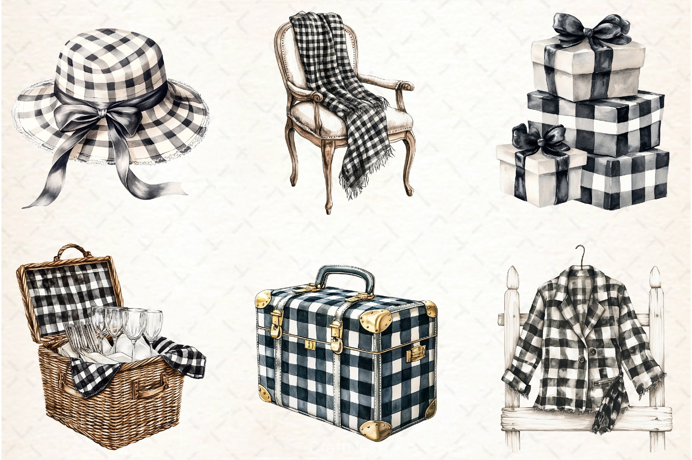 Luxury Black Gingham Clipart Bundle - CraftNest - Digital Crafting and Art