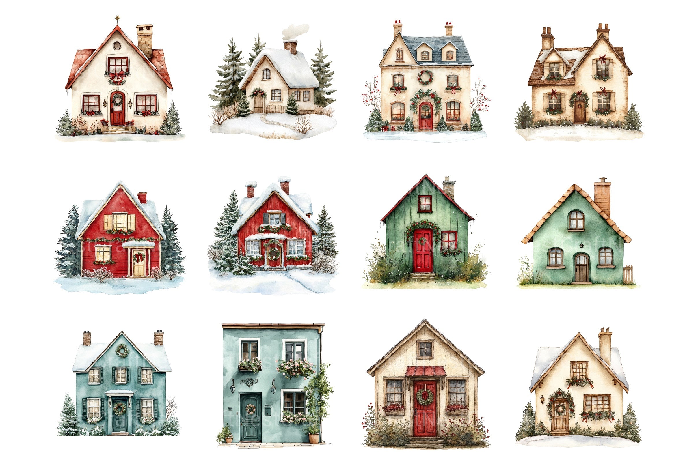Christmas Houses Clipart Bundle - CraftNest - Digital Crafting and Art