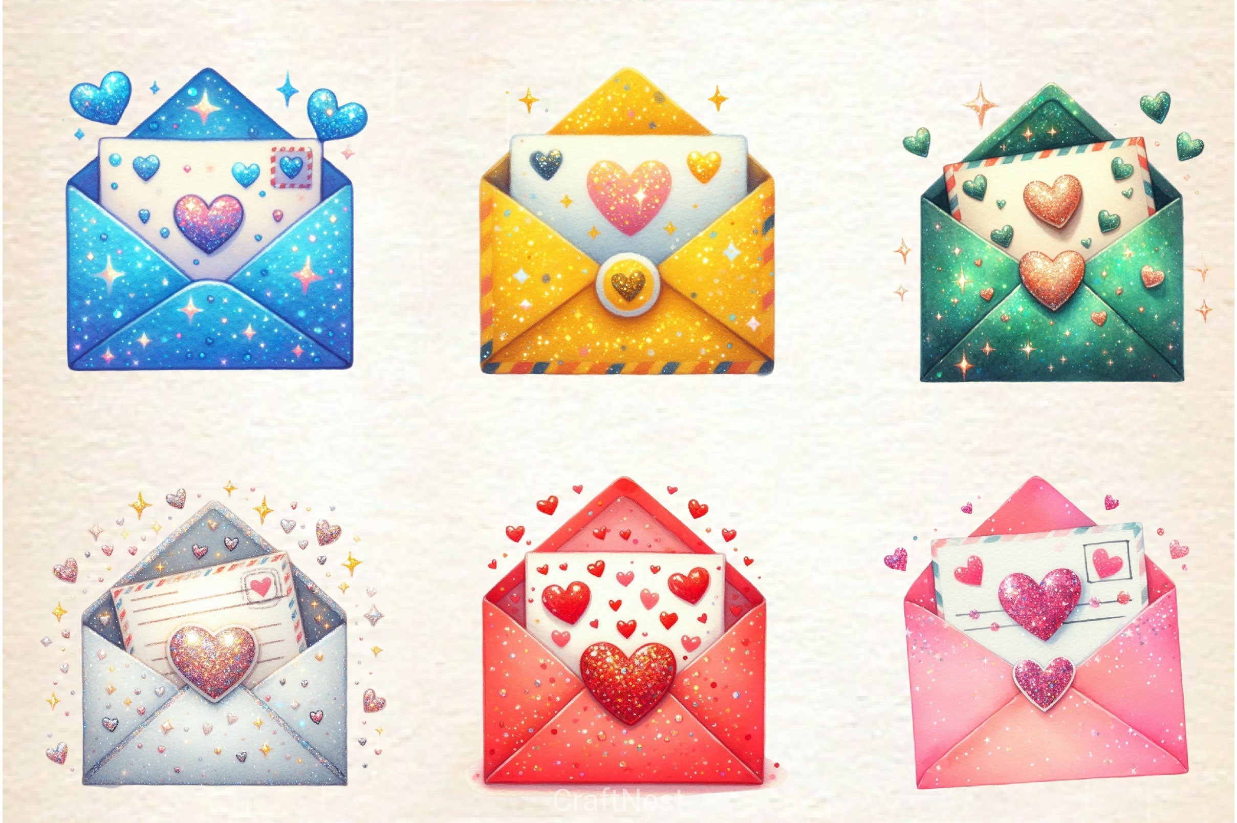 Valentine Glittery Love Letter Clipart Bundle 4 - CraftNest - Digital Crafting and Art