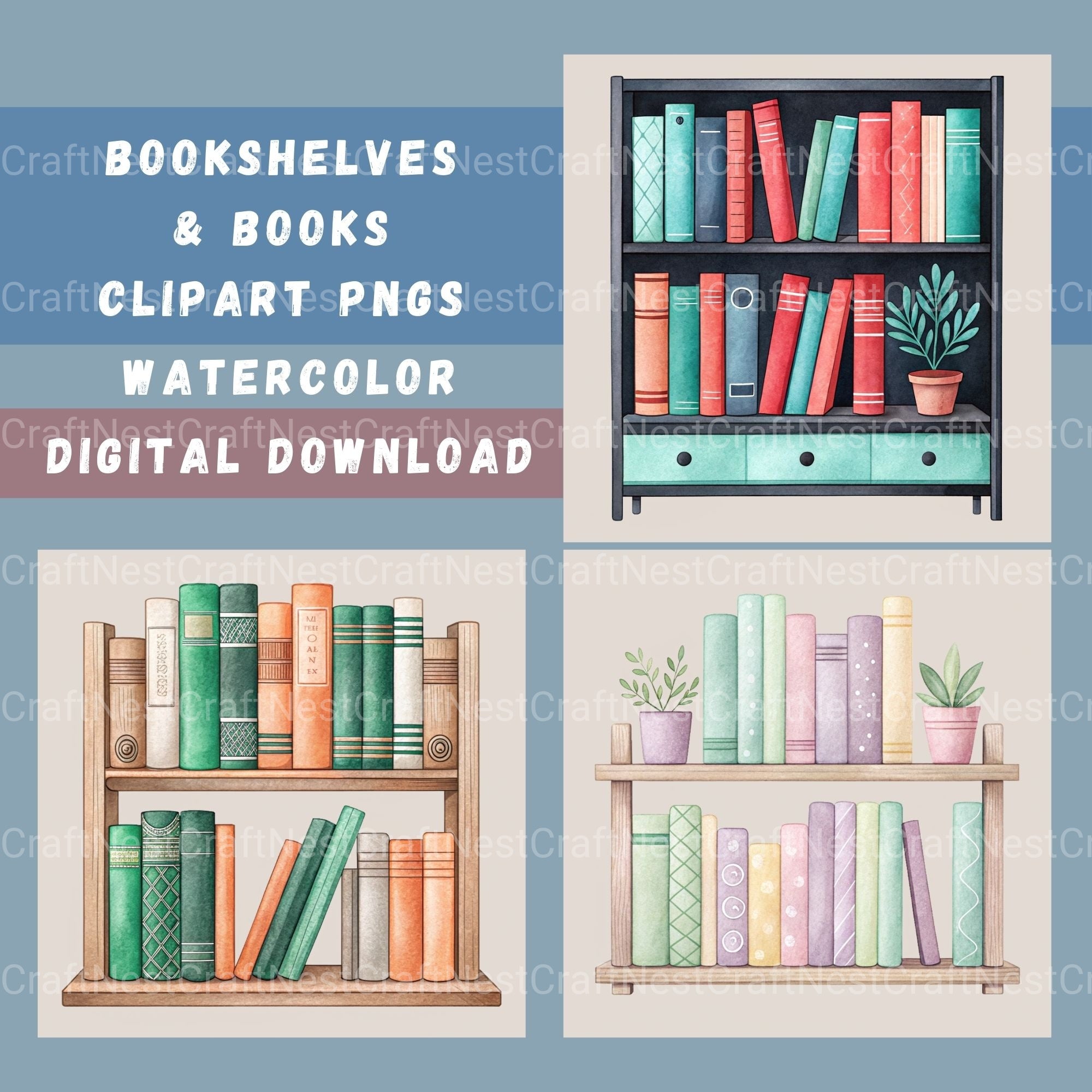 Minimalist Bookshelves Clipart Bundle - CraftNest - Digital Crafting and Art