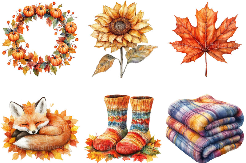 Cozy Autumn Clipart Bundle - CraftNest - Digital Crafting and Art