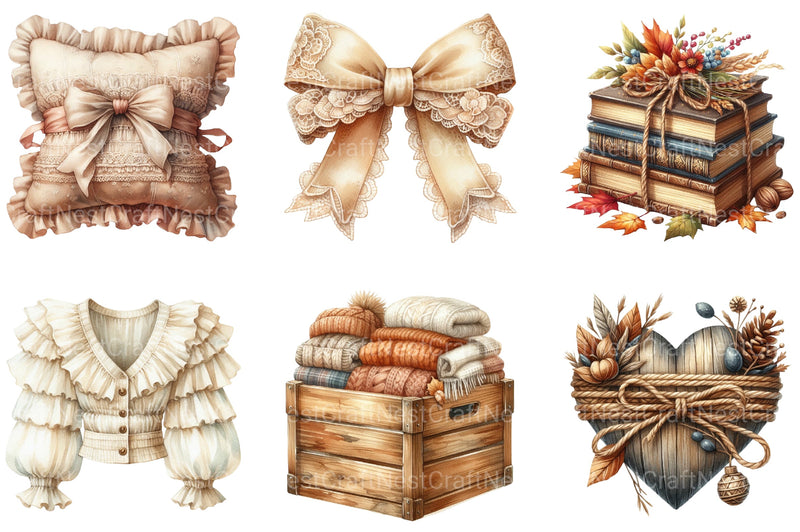 Neutral Rustic Coquette Fall Clipart Bundle - CraftNest - Digital Crafting and Art