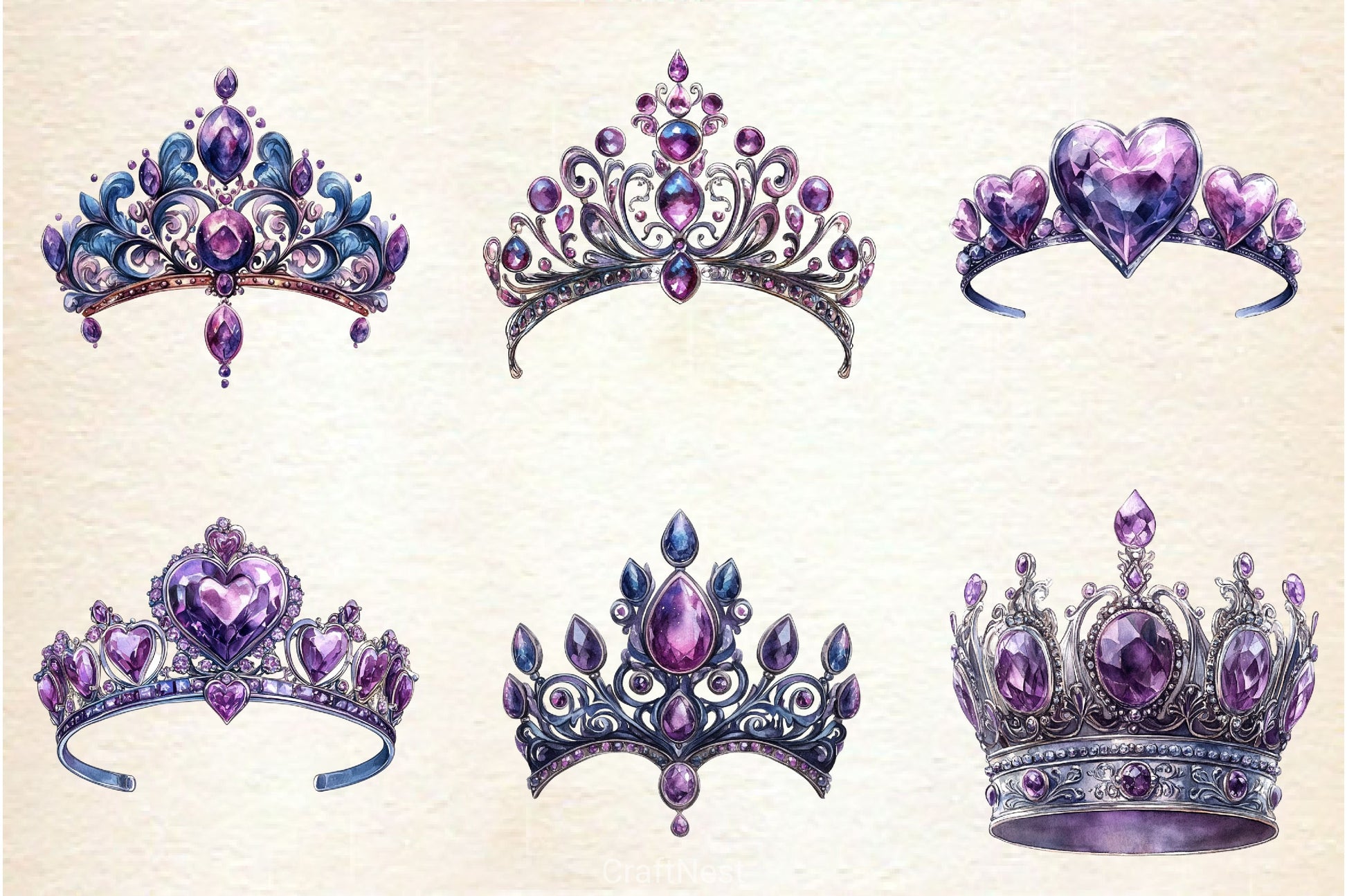 Purple Diamond Queen Tiara Clipart Bundle - CraftNest - Digital Crafting and Art