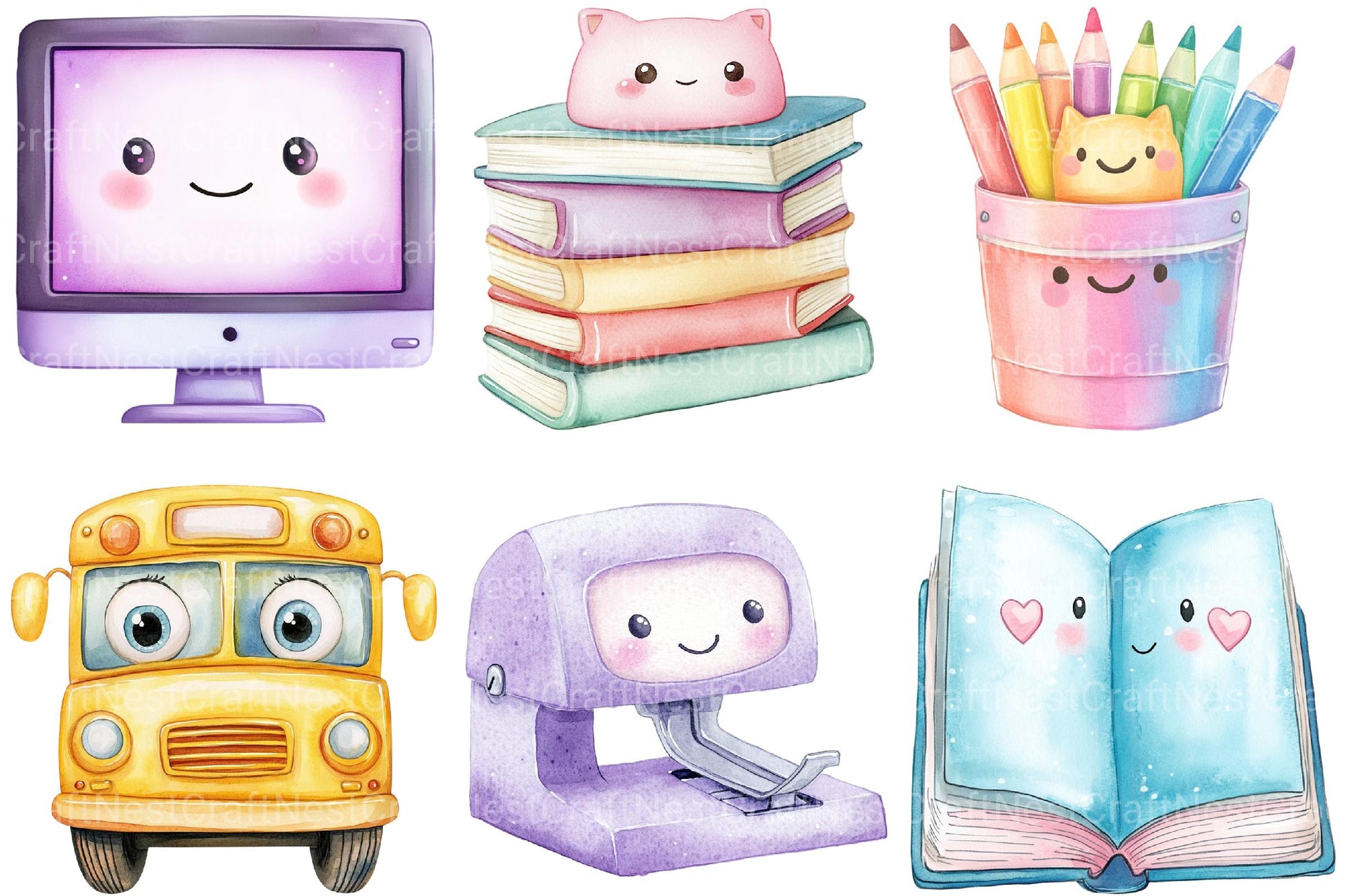 Kawaii School Clipart - CraftNest - Digital Crafting and Art