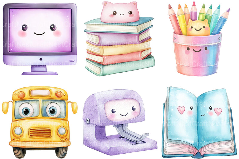 Kawaii School Clipart - CraftNest - Digital Crafting and Art