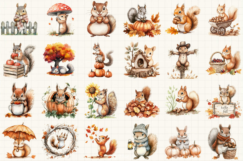 Fall Squirrels Garden Clipart Bundle 55 - CraftNest - Digital Crafting and Art