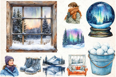 Cozy Winter Northern Lights Clipart Bundle - CraftNest - Digital Crafting and Art