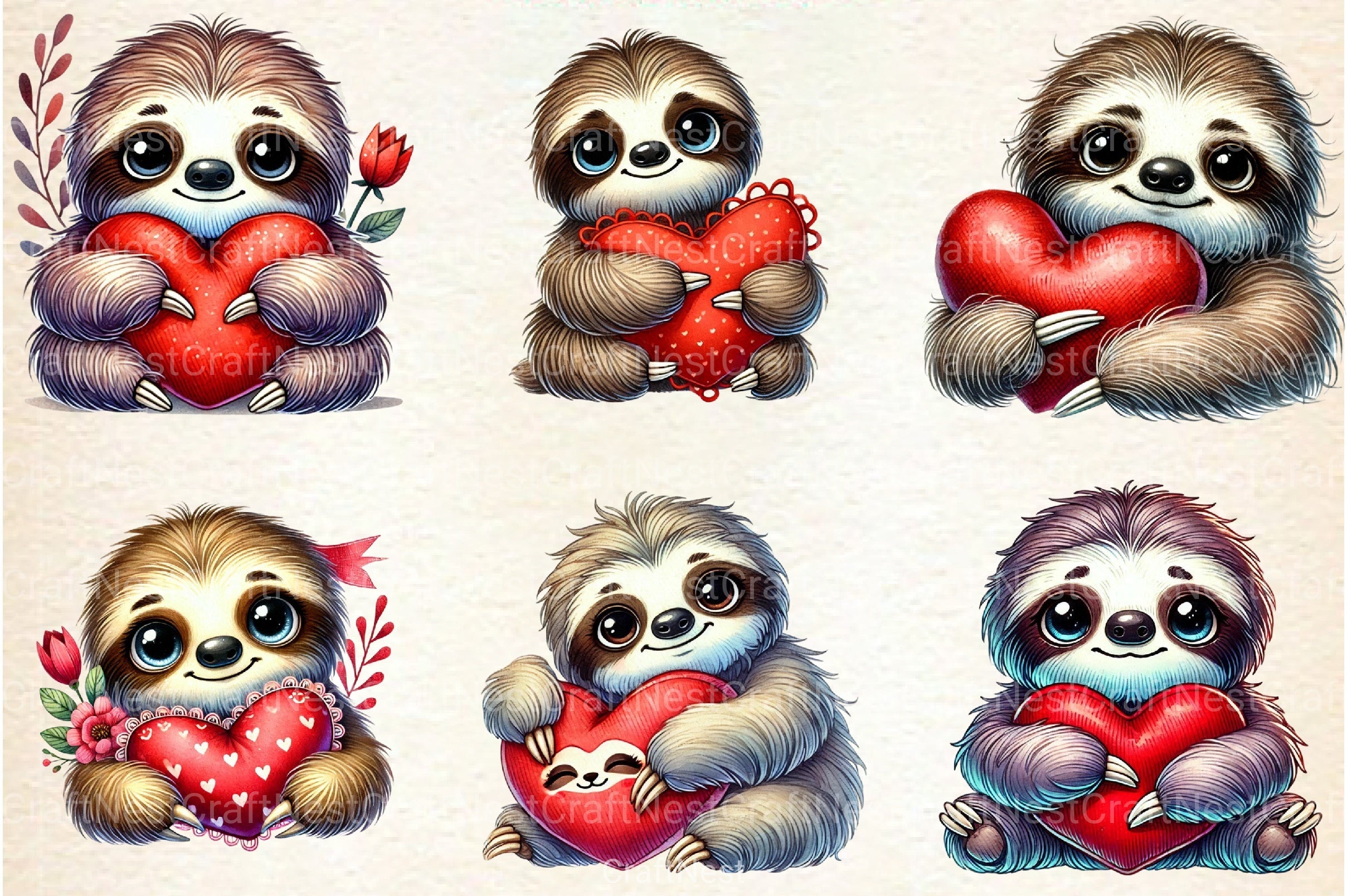 Valentine Sloth Clipart Bundle 1 - CraftNest - Digital Crafting and Art