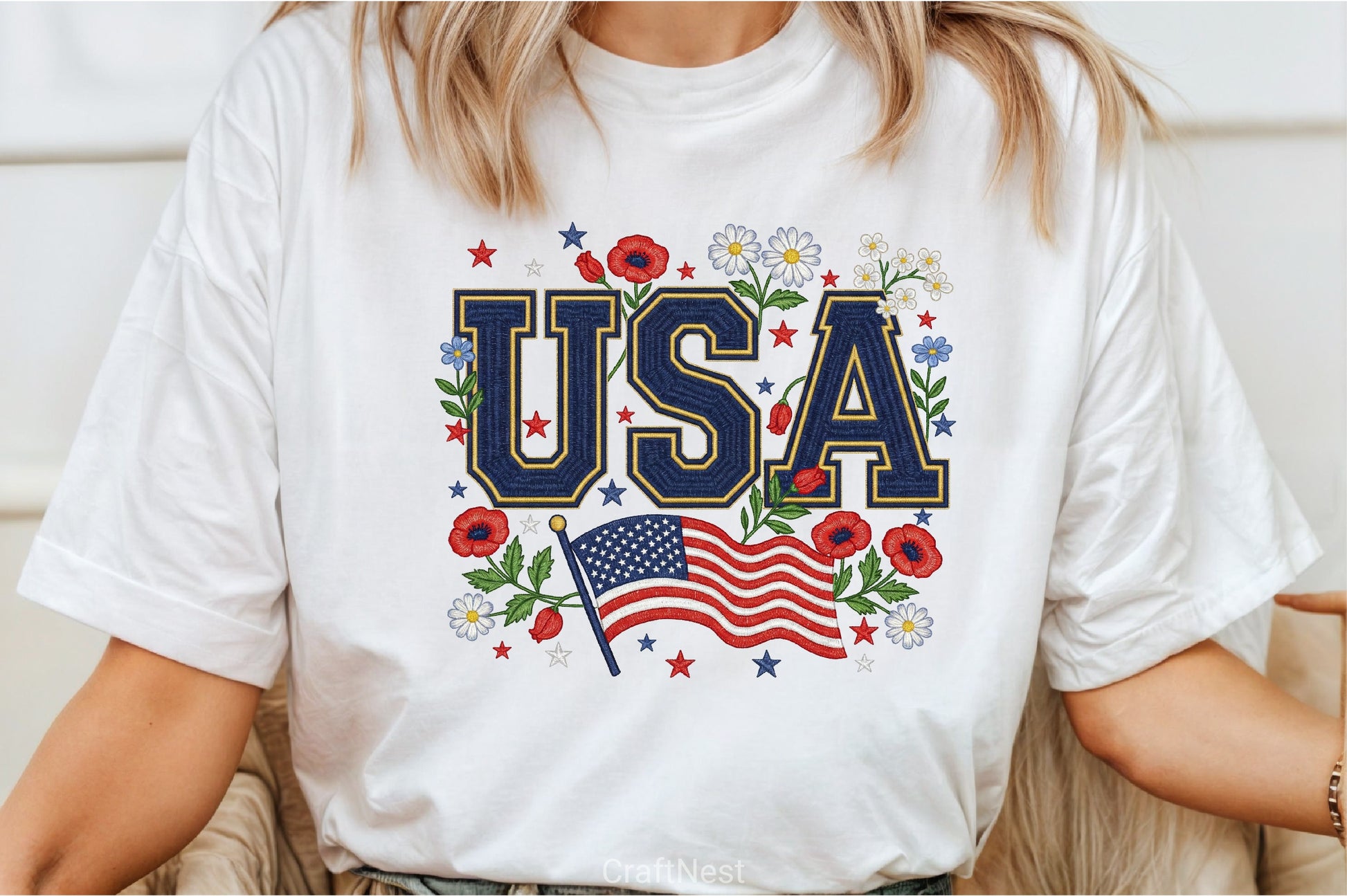 Floral Embroidery USA Retro Clipart Bundle - CraftNest - Digital Crafting and Art