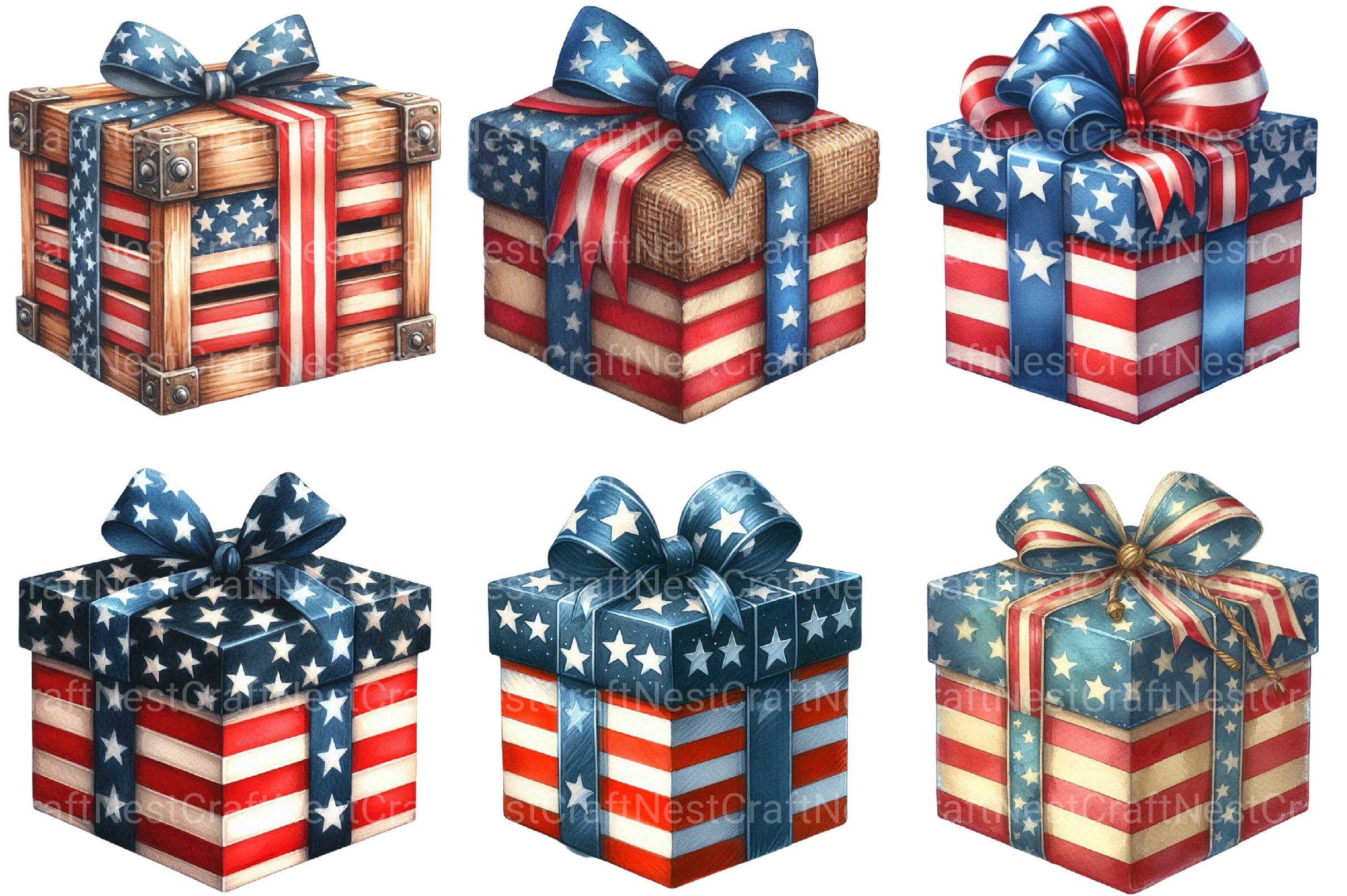 4th of July Giftbox Sublimation Clipart - CraftNest - Digital Crafting and Art