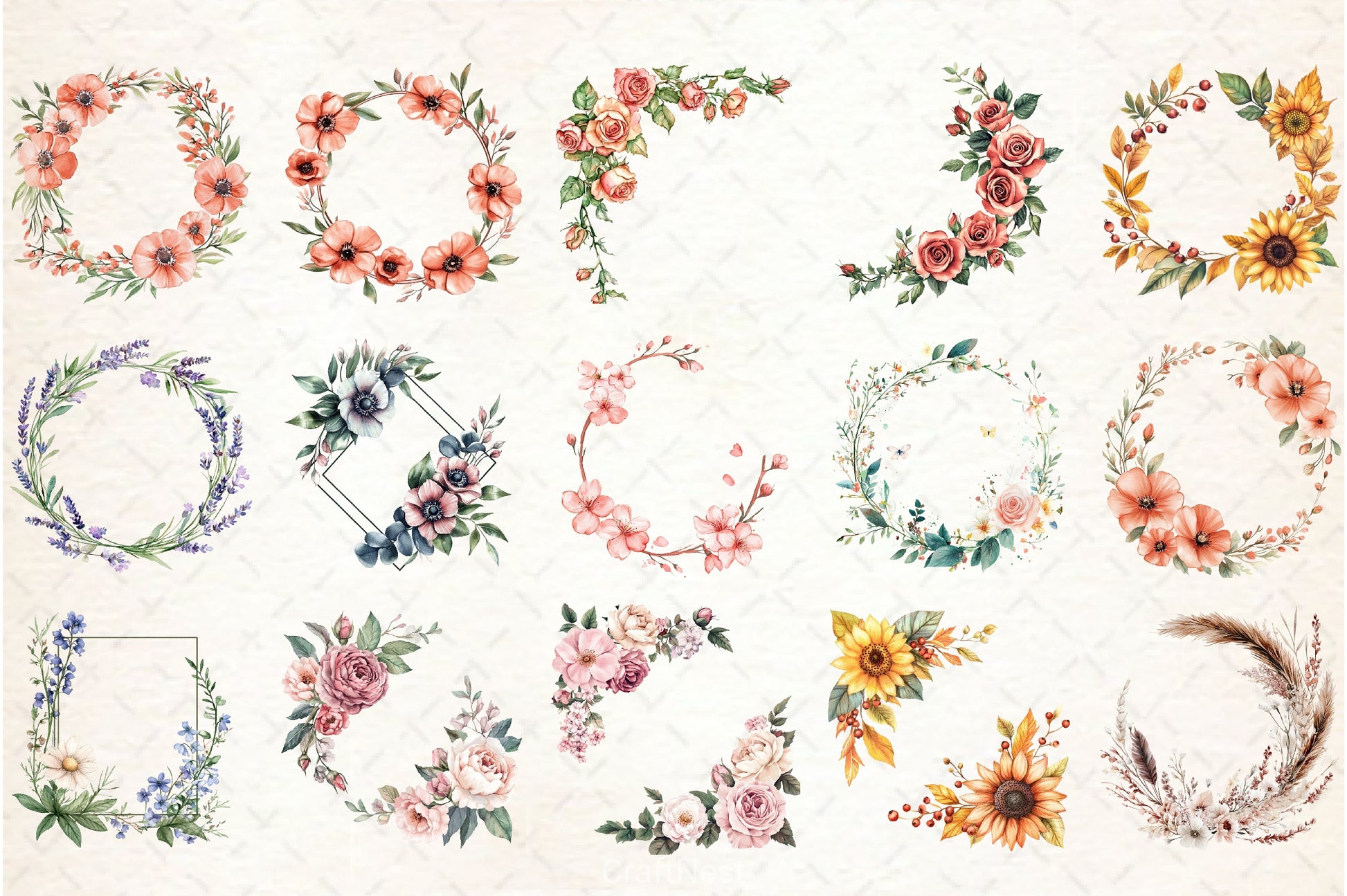 Floral Frames Clipart Bundle - CraftNest - Digital Crafting and Art