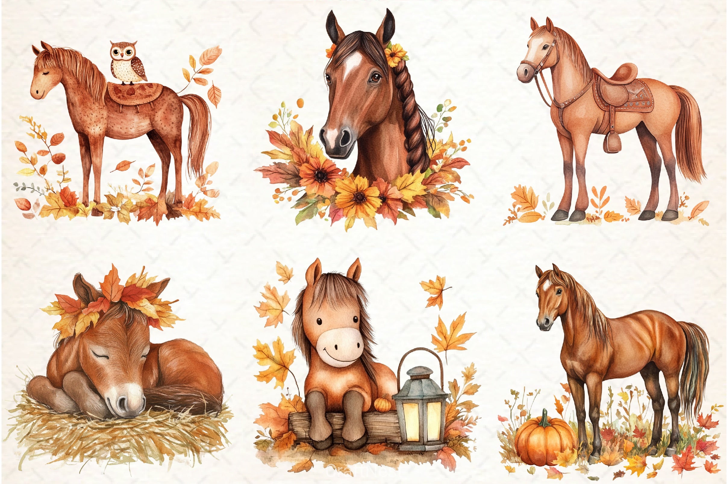 Autumn Brown Horse Clipart Bundle - CraftNest - Digital Crafting and Art