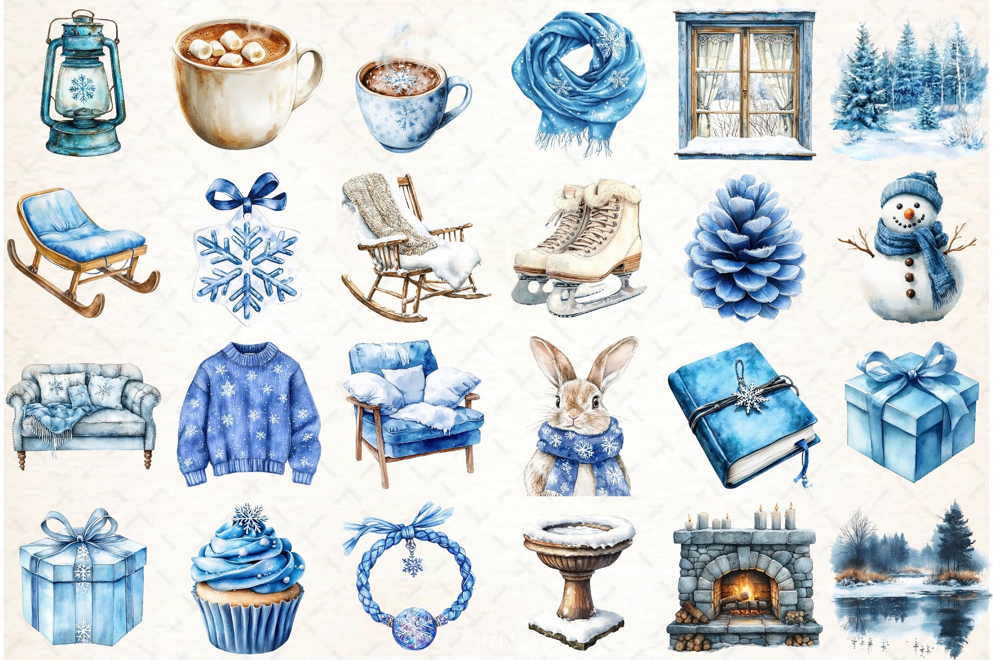 Cozy Winter Blue Snowflake Clipart Bundle - CraftNest - Digital Crafting and Art