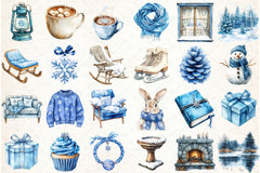 Cozy Winter Blue Snowflake Clipart Bundle - CraftNest - Digital Crafting and Art