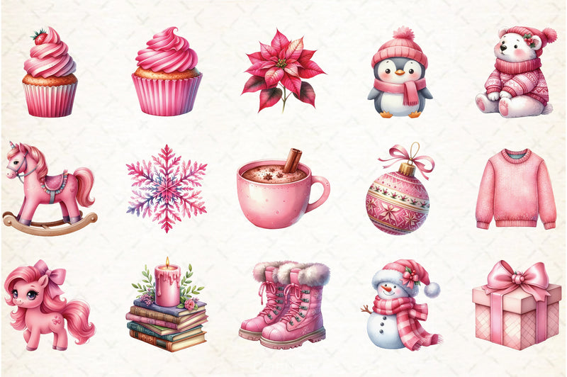 Pink Winter Clipart Bundle - CraftNest - Digital Crafting and Art
