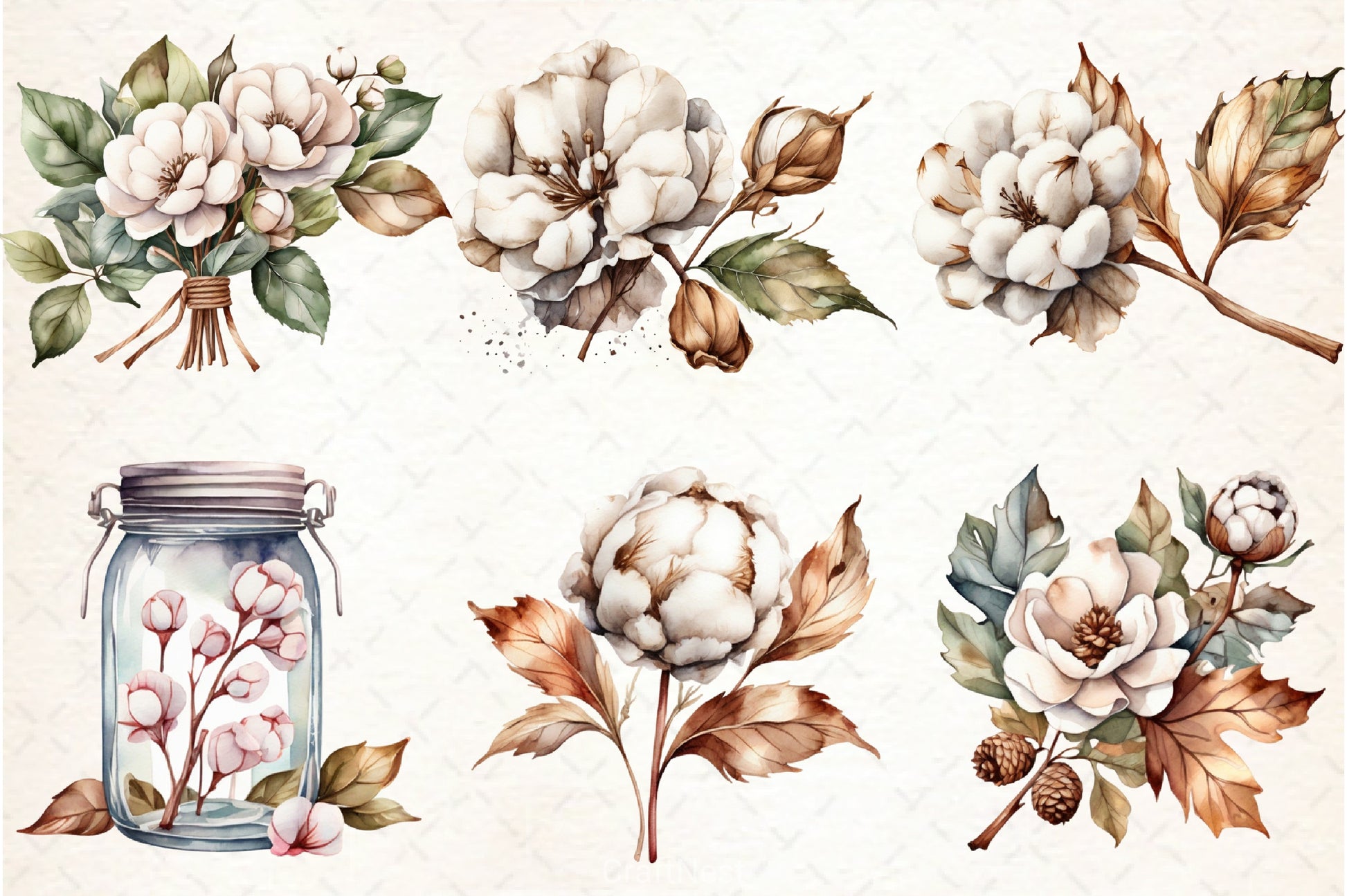 Cotton Flower Clipart Bundle - CraftNest - Digital Crafting and Art
