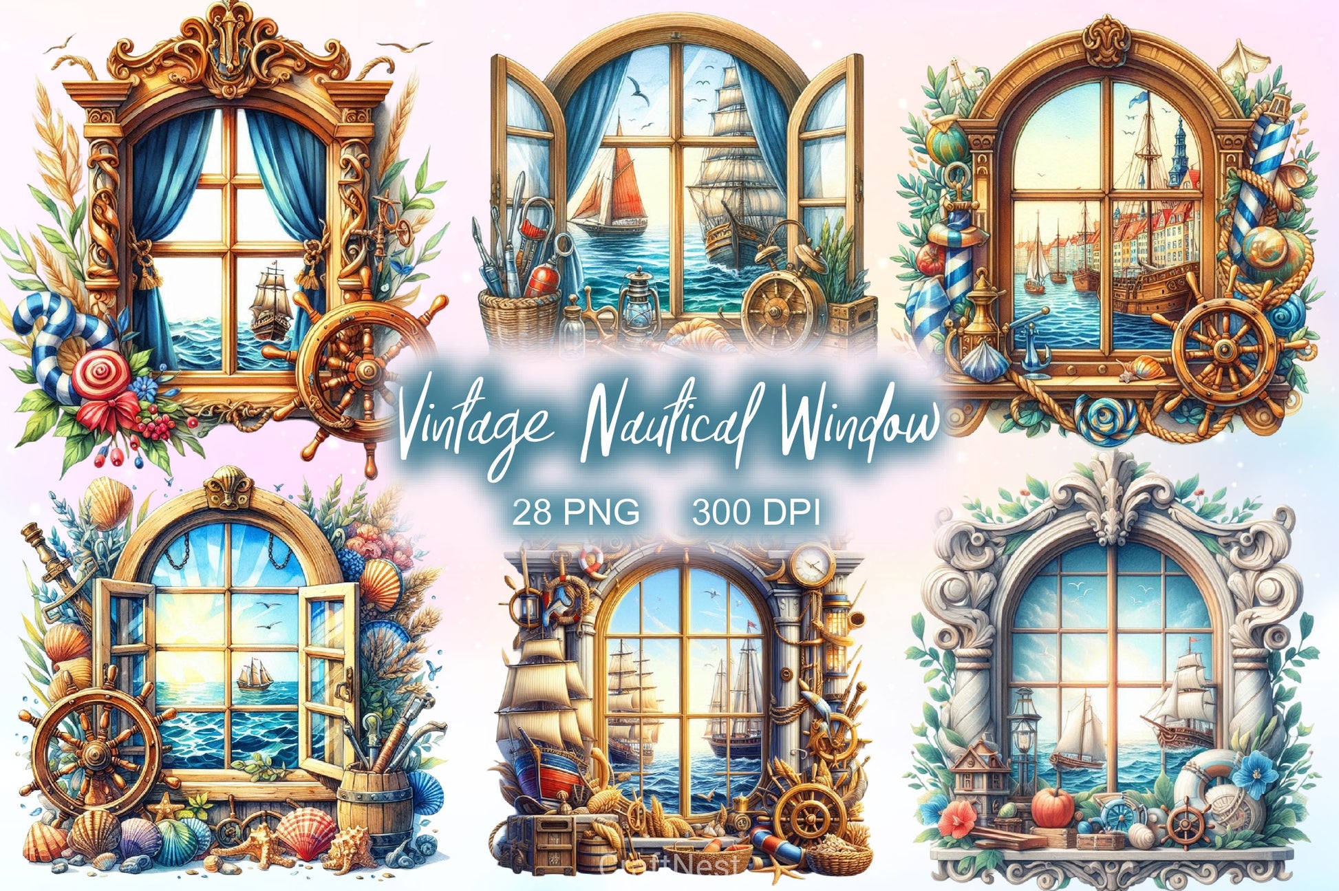 Vintage Nautical Window Clipart Bundle 2 - CraftNest - Digital Crafting and Art