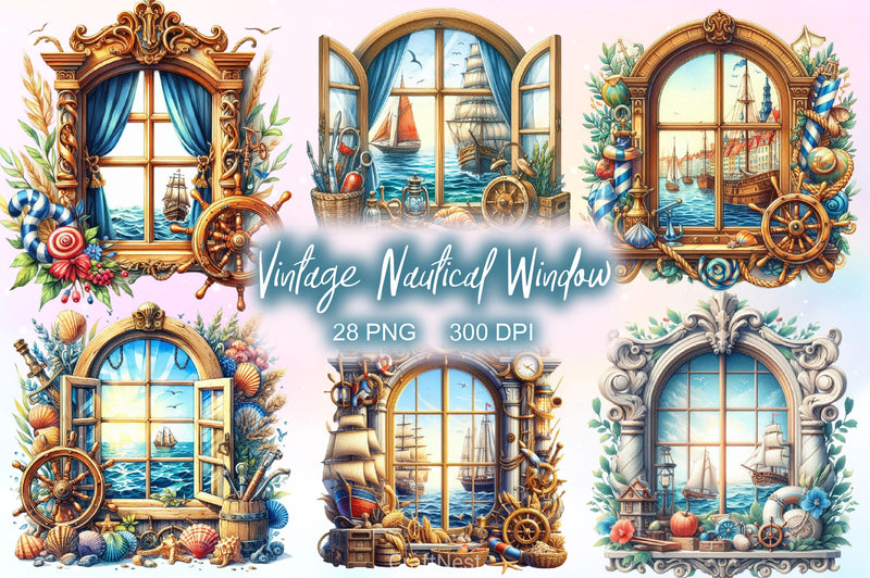Vintage Nautical Window Clipart Bundle 2 - CraftNest - Digital Crafting and Art