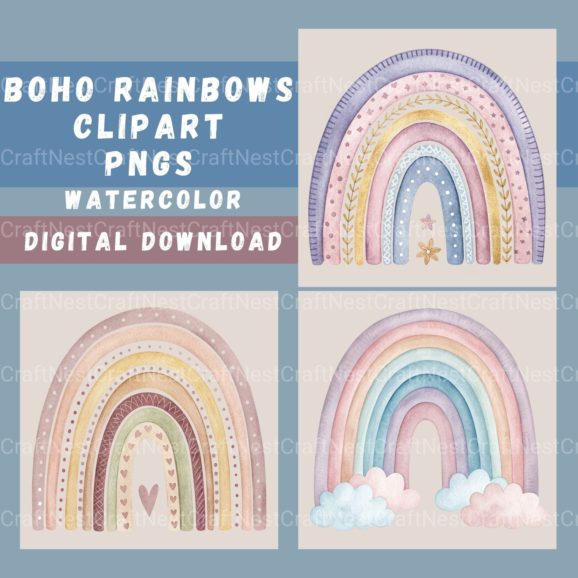 Boho Rainbows Clipart Bundle - CraftNest - Digital Crafting and Art