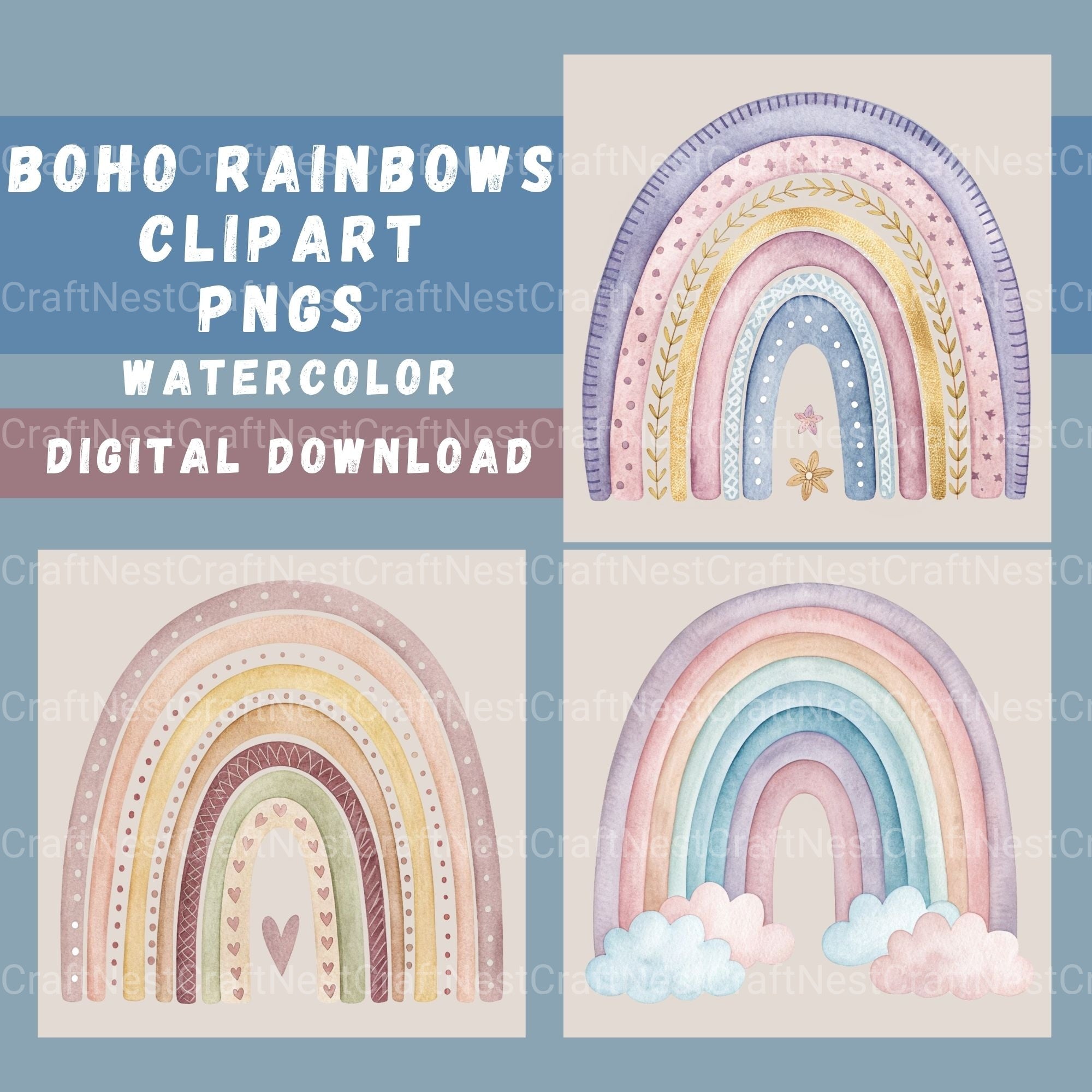 Boho Rainbows Clipart Bundle - CraftNest - Digital Crafting and Art