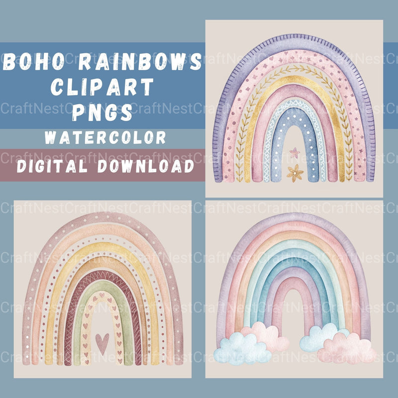 Boho Rainbows Clipart Bundle - CraftNest - Digital Crafting and Art