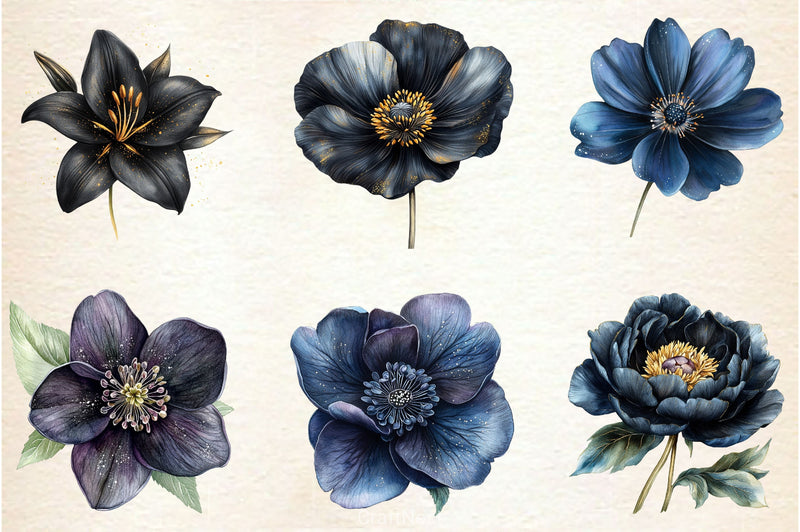 Glitter Luxury Black Spring Flower Clipart Bundle 2 - CraftNest - Digital Crafting and Art