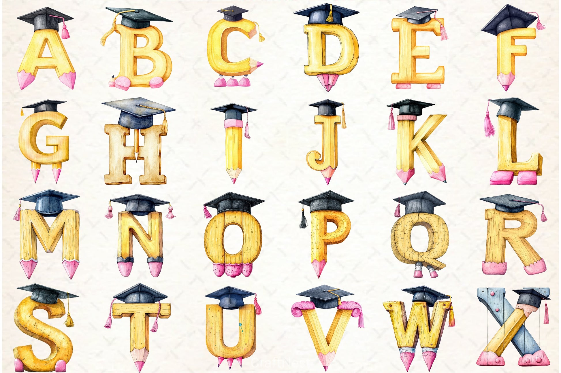 School Pencil Alphabet Clipart Bundle - CraftNest - Digital Crafting and Art