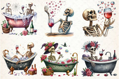 Skeleton Drinking Wine Clipart Bundle - CraftNest - Digital Crafting and Art