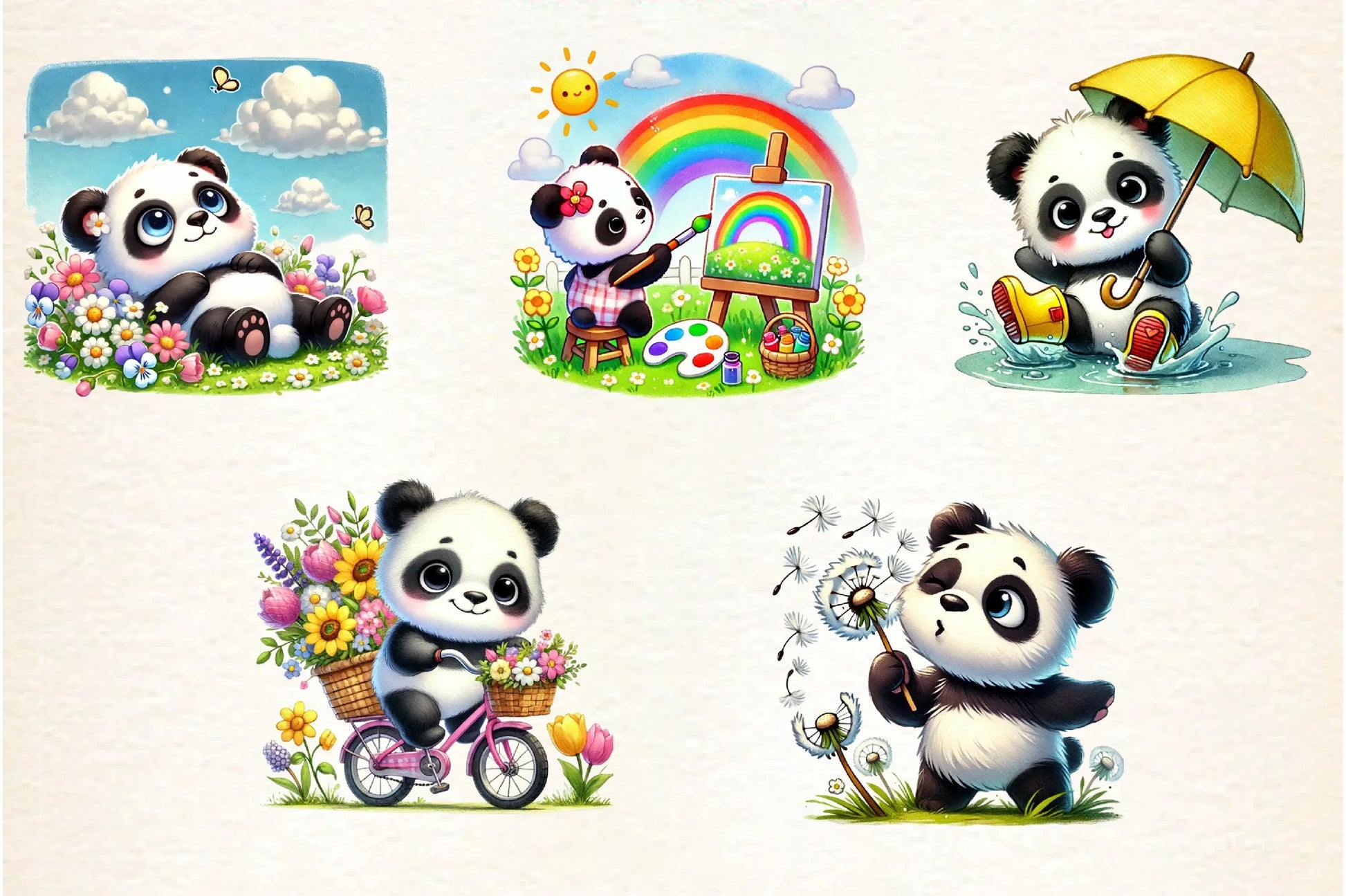 Spring Panda Clipart Bundle - CraftNest - Digital Crafting and Art