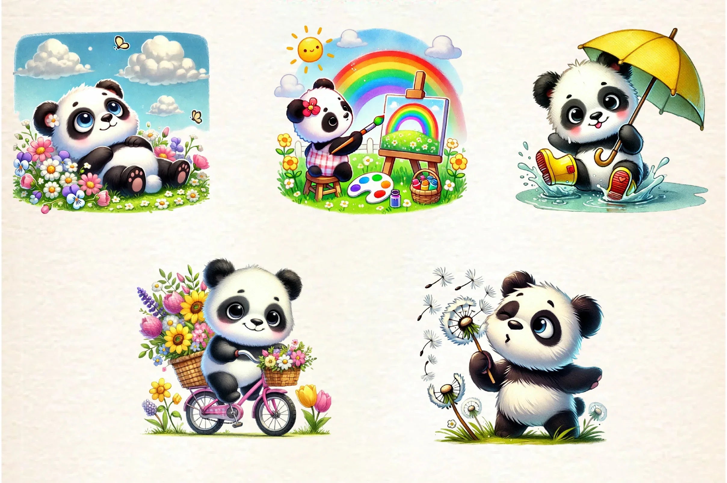 Spring Panda Clipart Bundle - CraftNest - Digital Crafting and Art