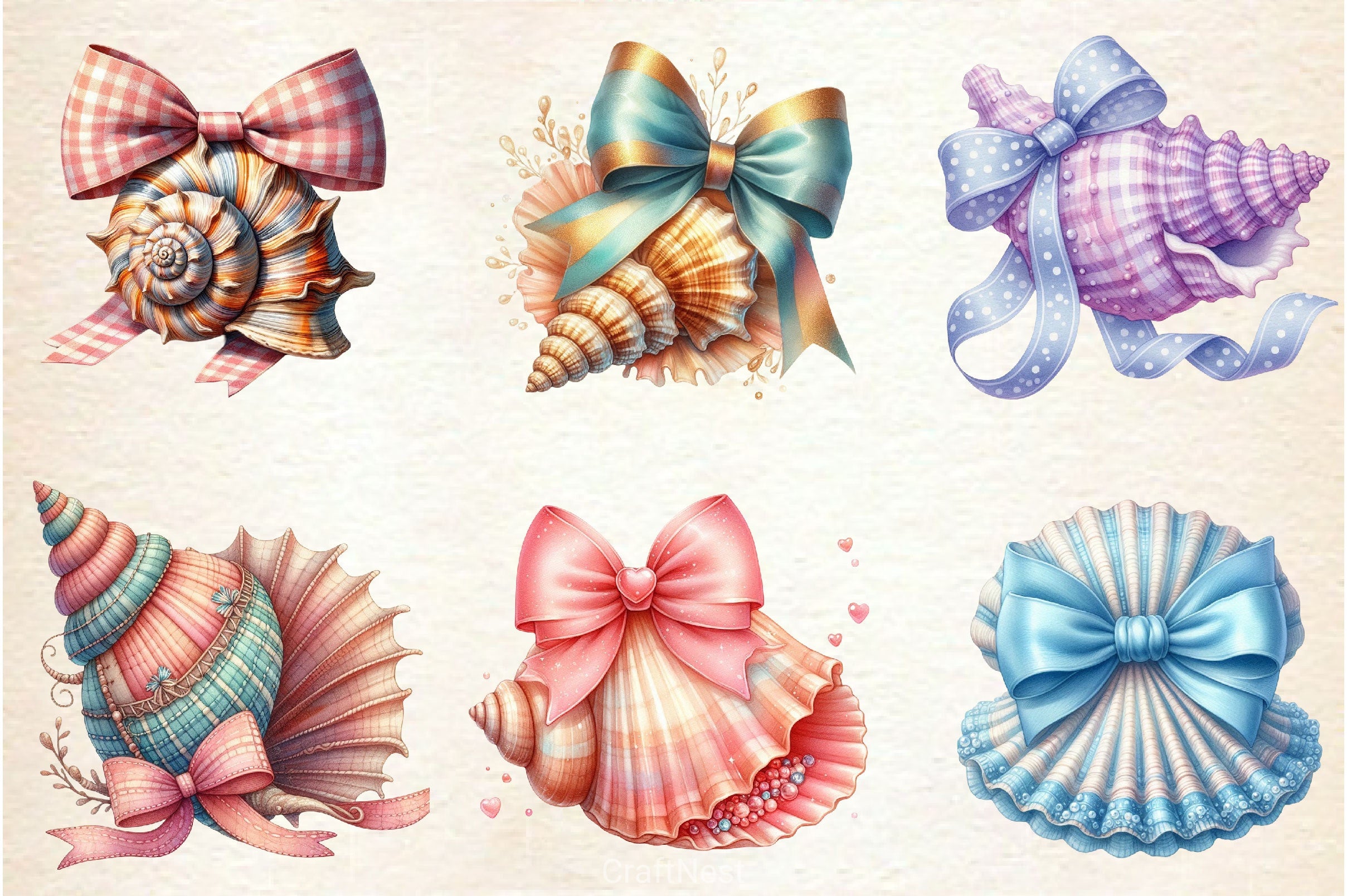 Girly Shell With Bow Clipart Bundle - CraftNest - Digital Crafting and Art