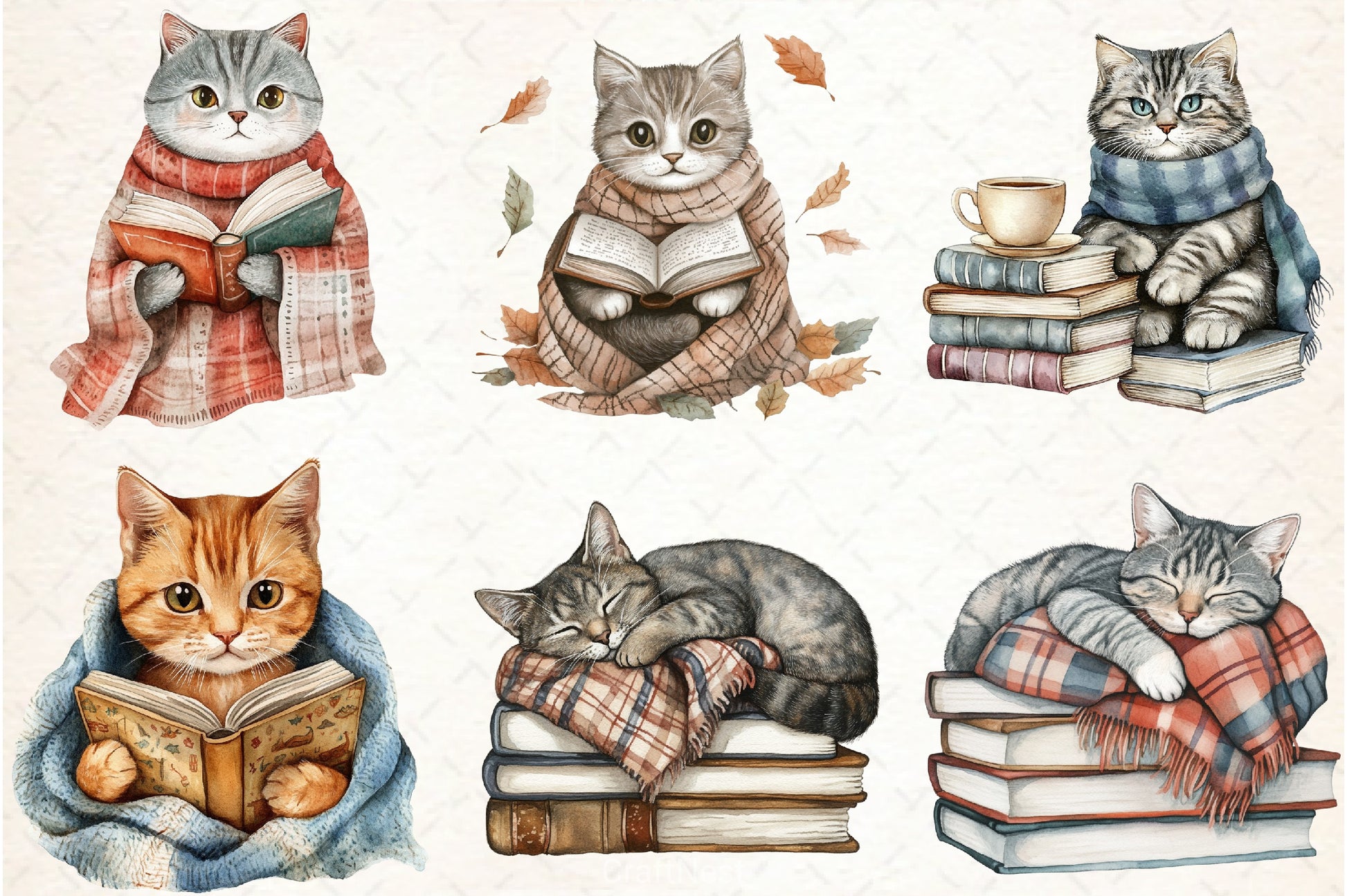 Cat & Book Fall Vibes Clipart Bundle - CraftNest - Digital Crafting and Art