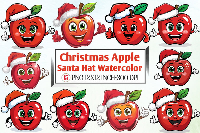 Christmas Apple Santa Hat Clipart Bundle - CraftNest - Digital Crafting and Art