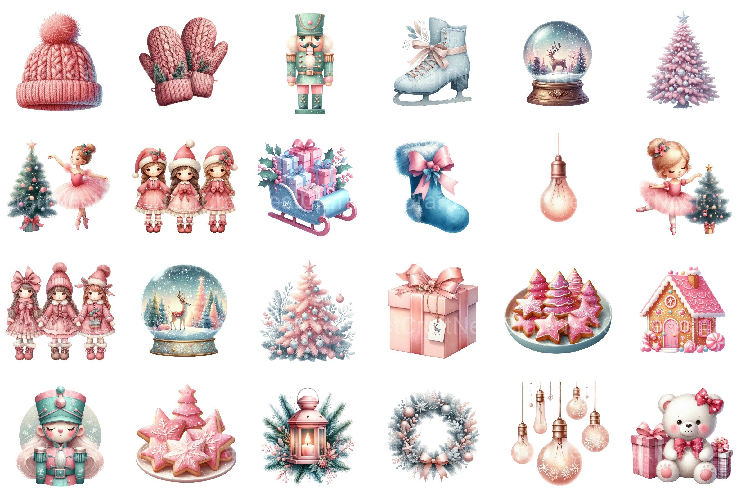 Exquisite Pink Christmas Clipart Bundle: Festive Holiday Charm - CraftNest - Digital Crafting and Art
