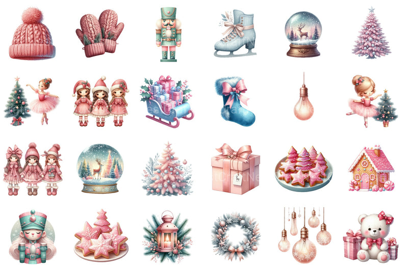 Exquisite Pink Christmas Clipart Bundle: Festive Holiday Charm - CraftNest - Digital Crafting and Art