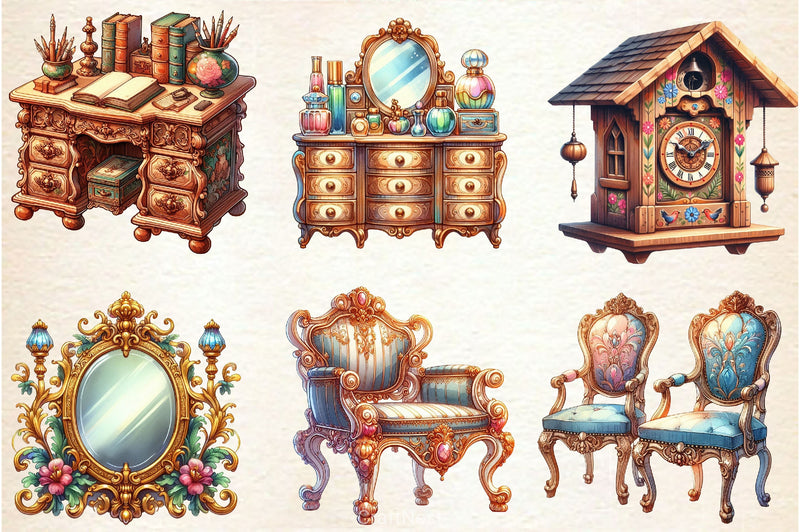 Vintage Furniture Clipart Bundle - CraftNest - Digital Crafting and Art