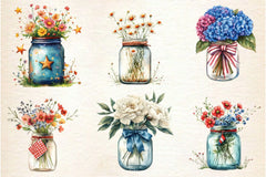 Flowers In Jar 4th Of July Clipart Bundle - CraftNest - Digital Crafting and Art