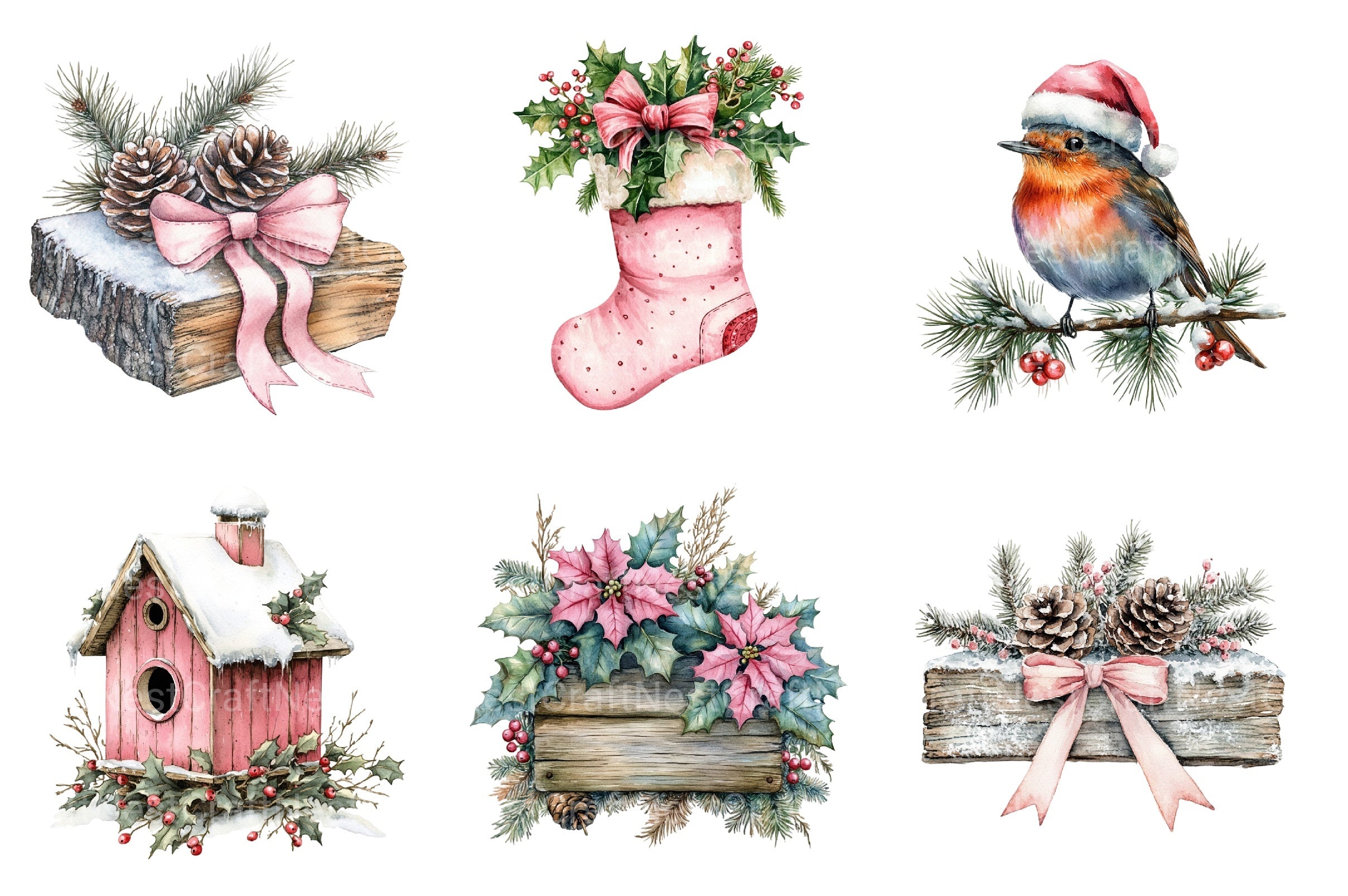Pink Christmas Magic Winter Woodland Clipart Bundle - CraftNest - Digital Crafting and Art